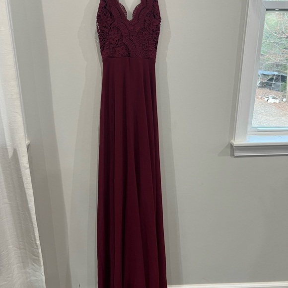 Lulu's Burgundy Lace Maxi Dress - Picture 4 of 5